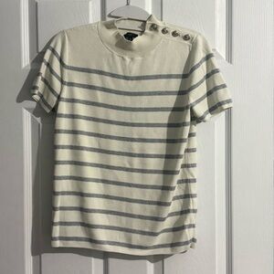 Talbots - Cream and Silver Stripe Knit Top - Petite Medium